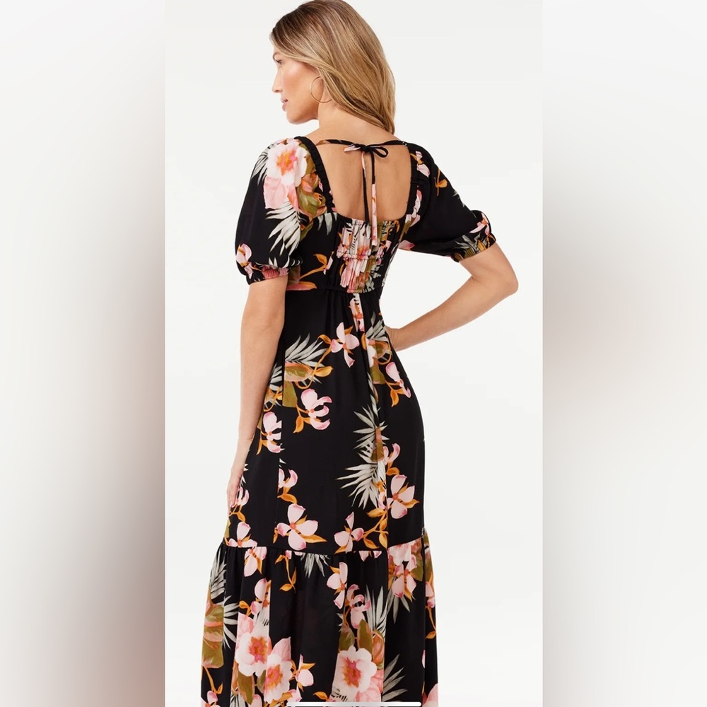 Floral Maxi Dress Ruffle Puff Sleeve Dress